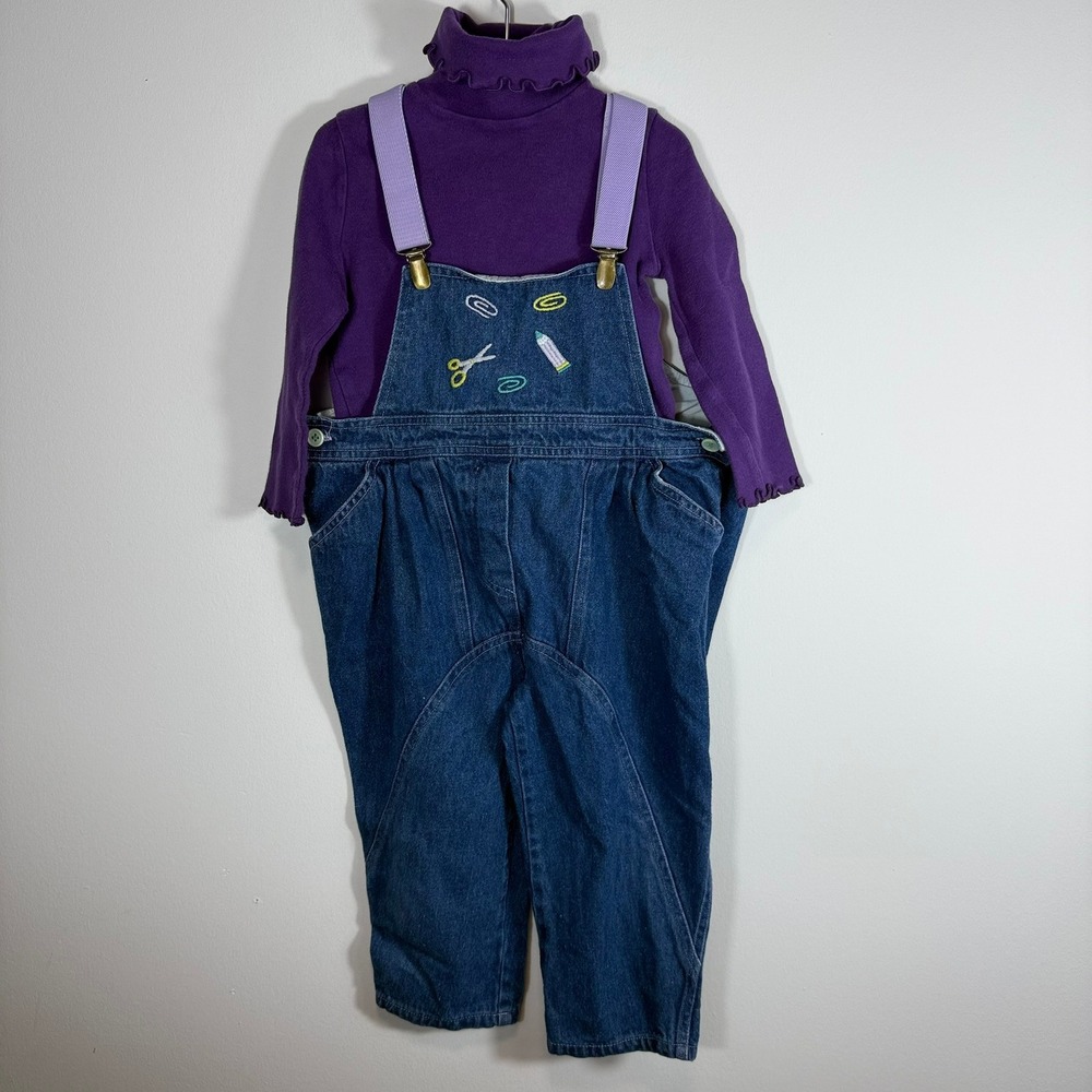 Vintage Cherokee Purple Lettuce Edge Turtleneck and Denim School Overalls Set 3T